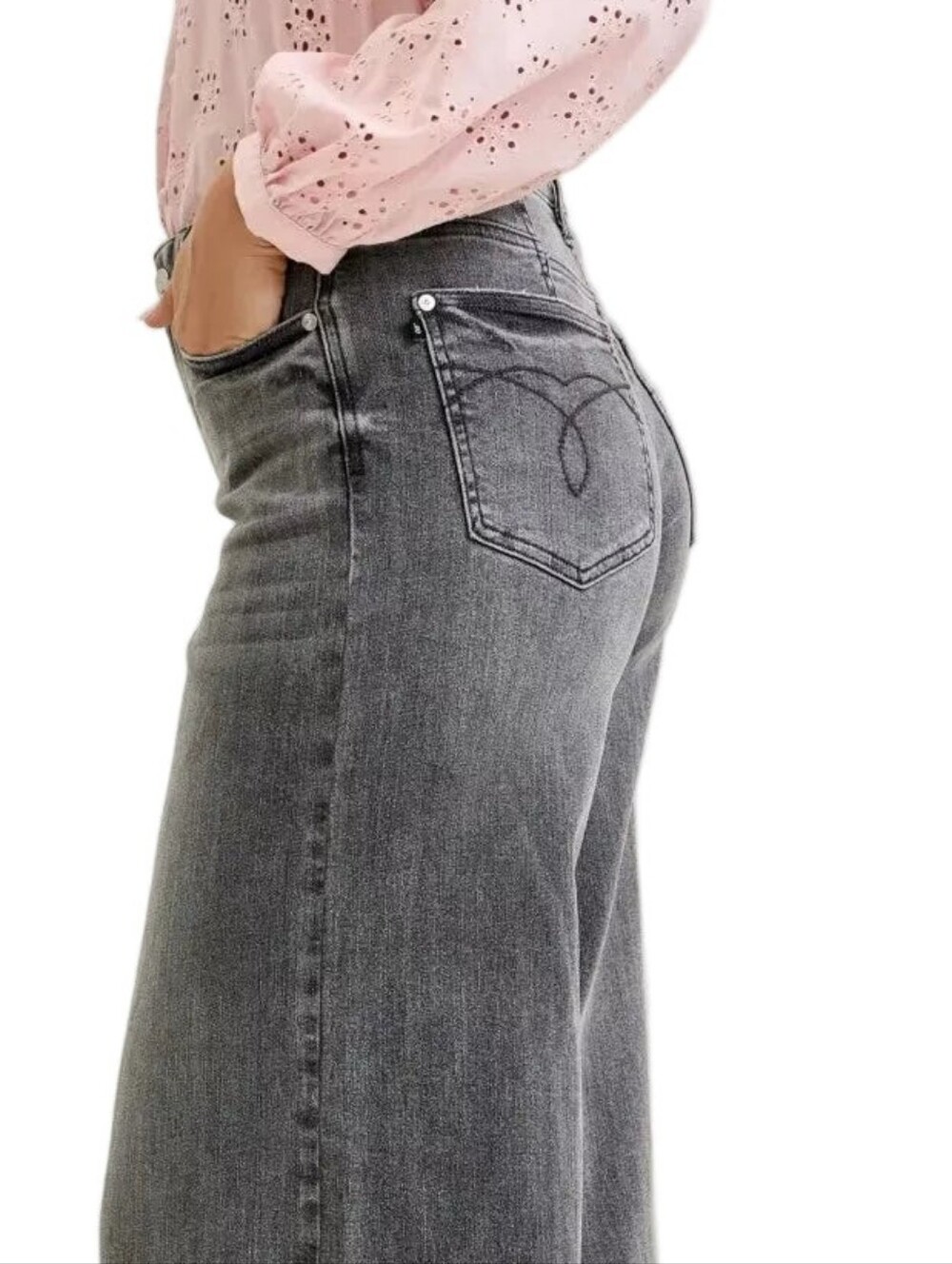 Judy Blue Mid-Rise Waist Palazzo Ultra Wide Leg Split Yoke Denim Jeans Pants - Picture 5 of 15